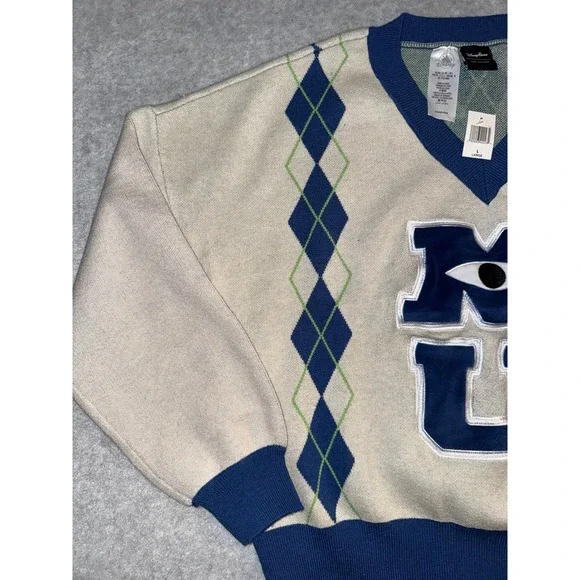 Disney Parks Monsters University Sweater Large Cream Navy V-Neck MU - Picture 3 of 14